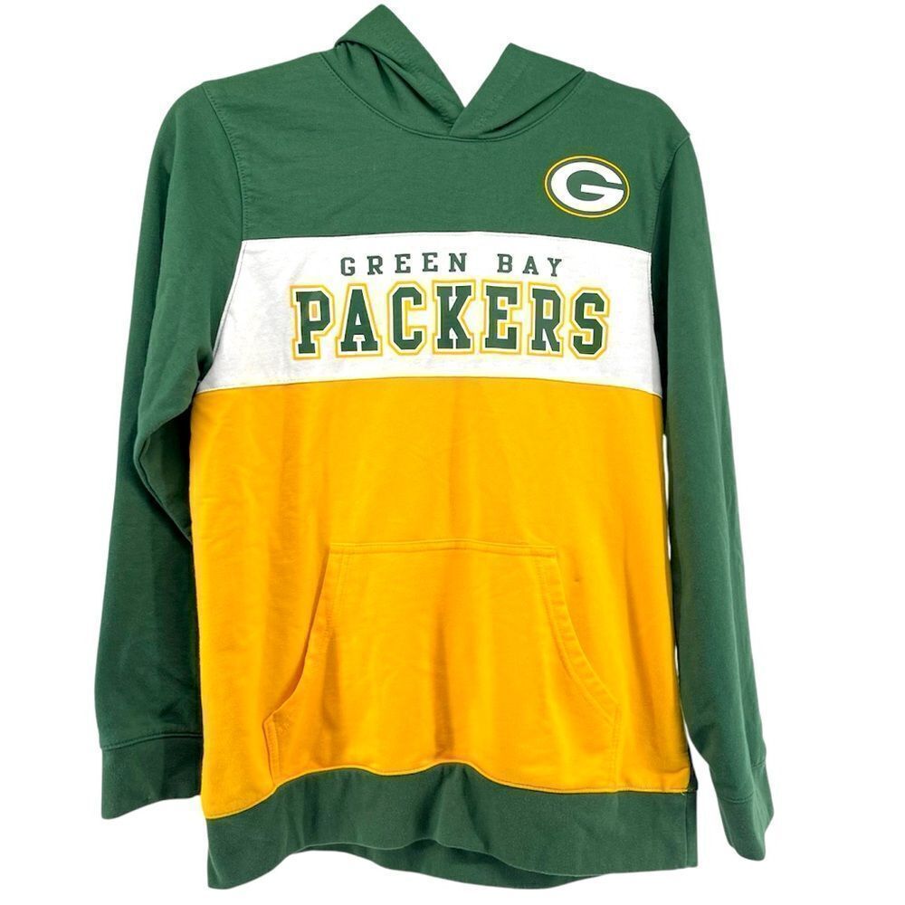 NFL Apparel Youth Green Bay Packers Green Yellow Pullover Hoodie XL 16/18
